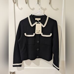 NWT Sezaen Betty Cardigan Black & Ecru Crochet Small